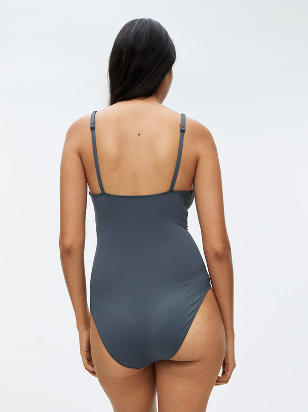 ARKET V-neck Swimsuit Dark Grey