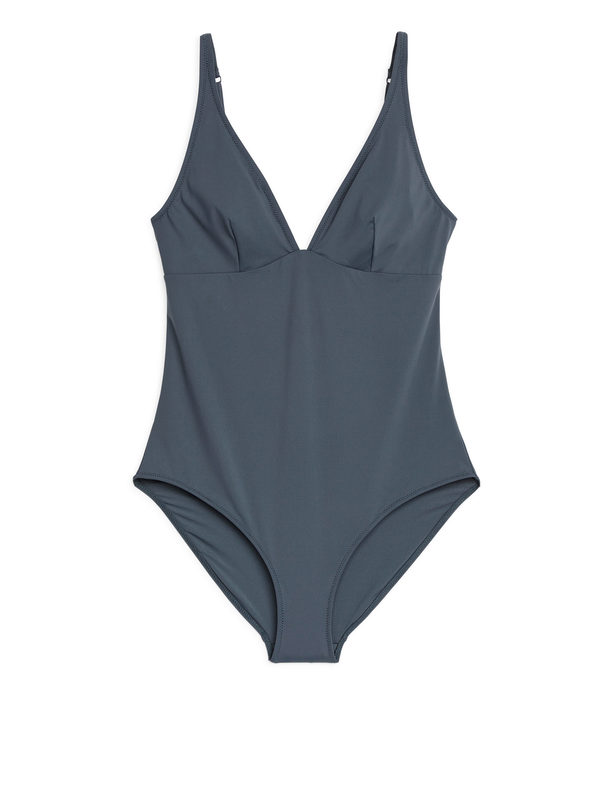 ARKET V-neck Swimsuit Dark Grey