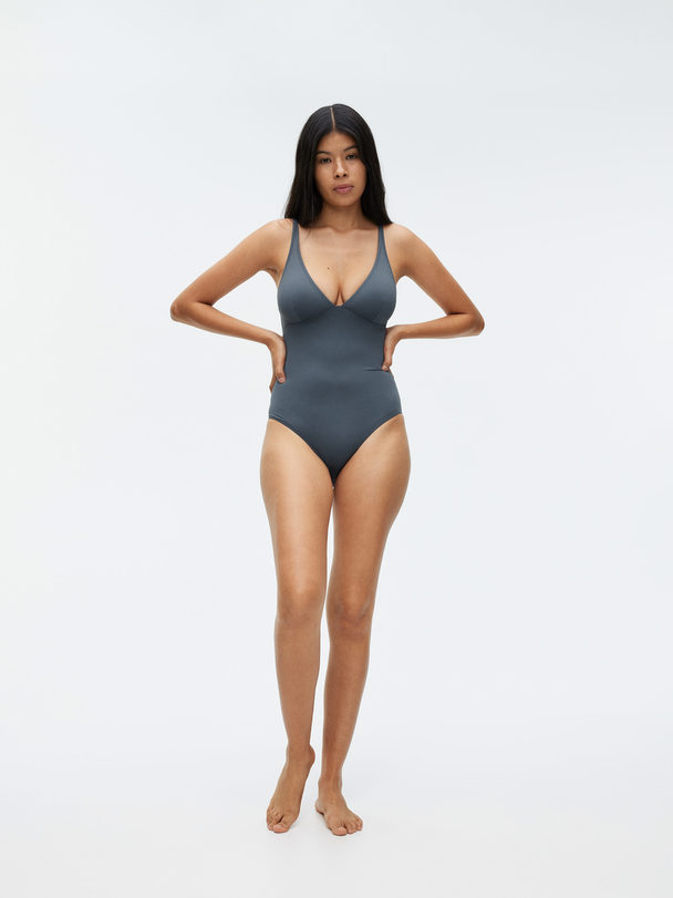 ARKET V-neck Swimsuit Dark Grey