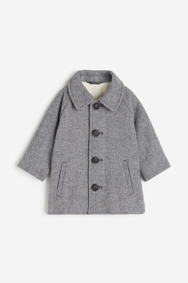 H&M Pile-lined Coat Grey/herringbone-patterned