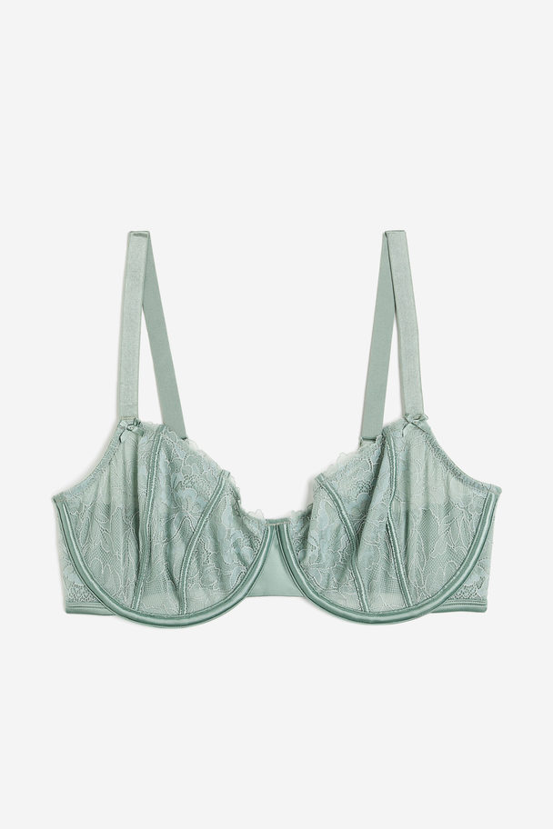 H&M Non-padded Underwired Lace Bra Light Green