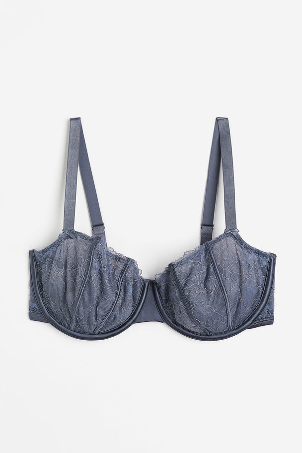 H&M Non-padded Underwired Lace Bra Blue