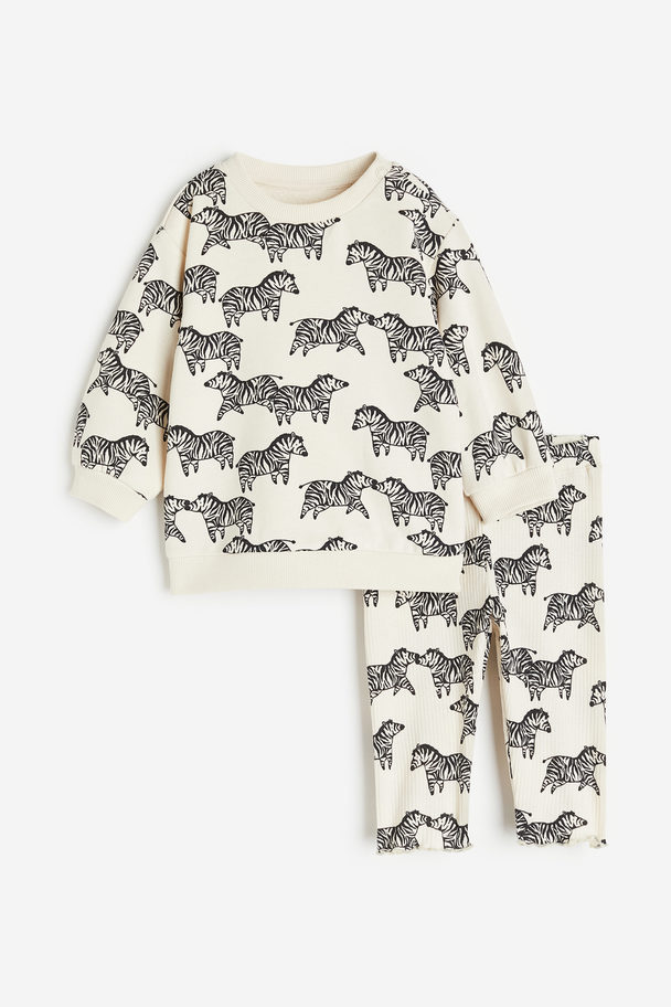 H&M 2-delt Sæt Med Sweatshirt Og Leggings Hvid/zebraer