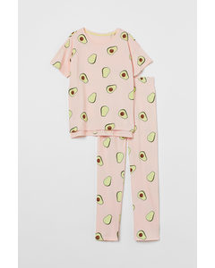 Cotton Jersey Pyjamas Light Pink/avocados