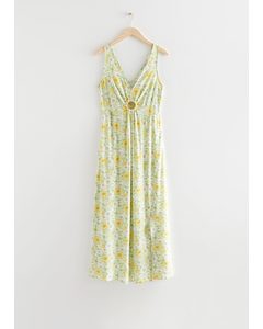 Mouwloze Maxi-jurk Met Print Geel/groene Bloemen