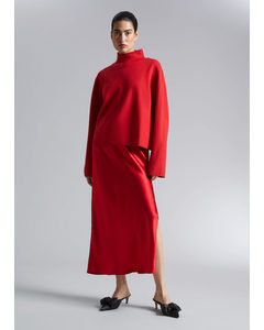 Satin Midi Skirt Red