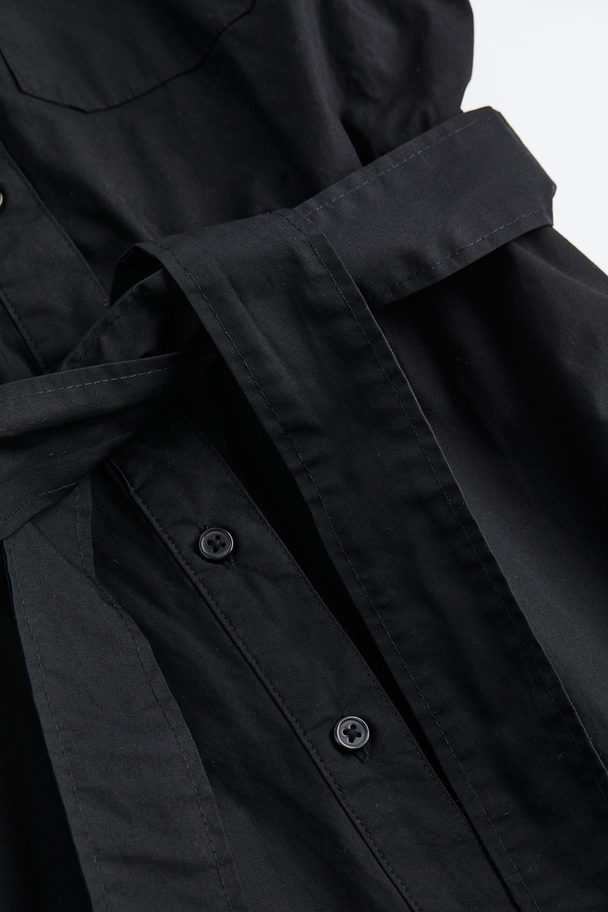 H&M H&m+ Tie-belt Cotton Shirt Dress Black