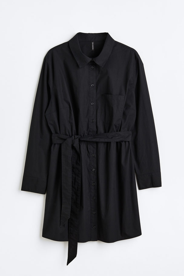 H&M H&M+ Blusenkleid aus Baumwolle mit Bindegürtel Schwarz