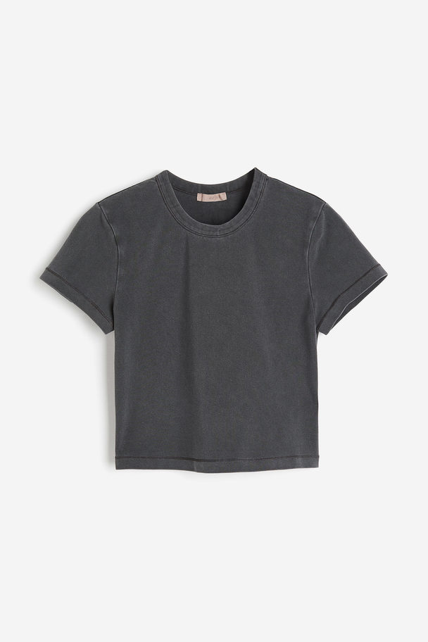 H&M Loungewear-T-Shirt im Washed-Look Schwarz