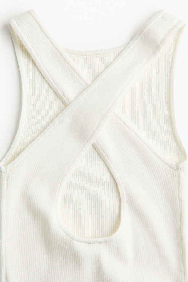 H&M Rib-knit Cross-back Vest Top Cream