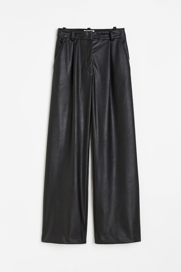 H&M Wide Coated Trousers Black