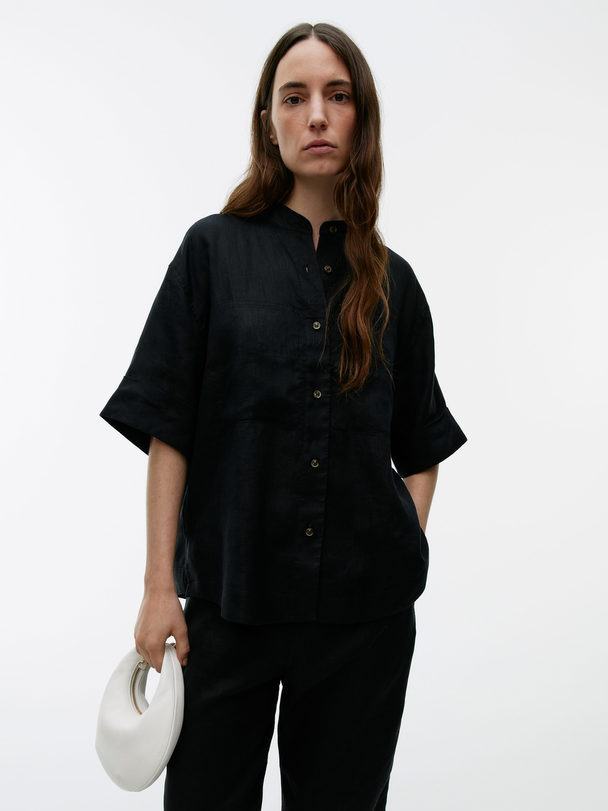 ARKET Short-sleeve Linen Shirt Black