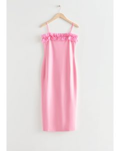 Organza-trim Midi Dress Pink