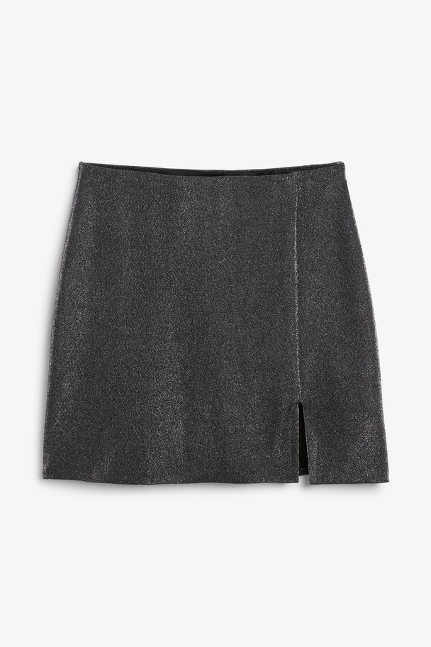 Monki Black Metallic High Waist Mini Skirt Black