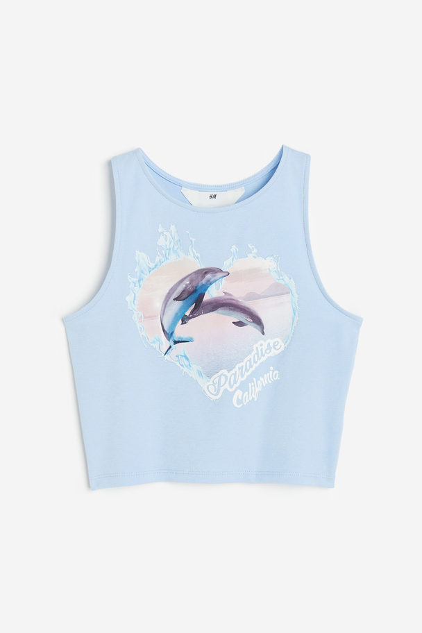 H&M Tanktop Met Print Lichtblauw/dolfijnen