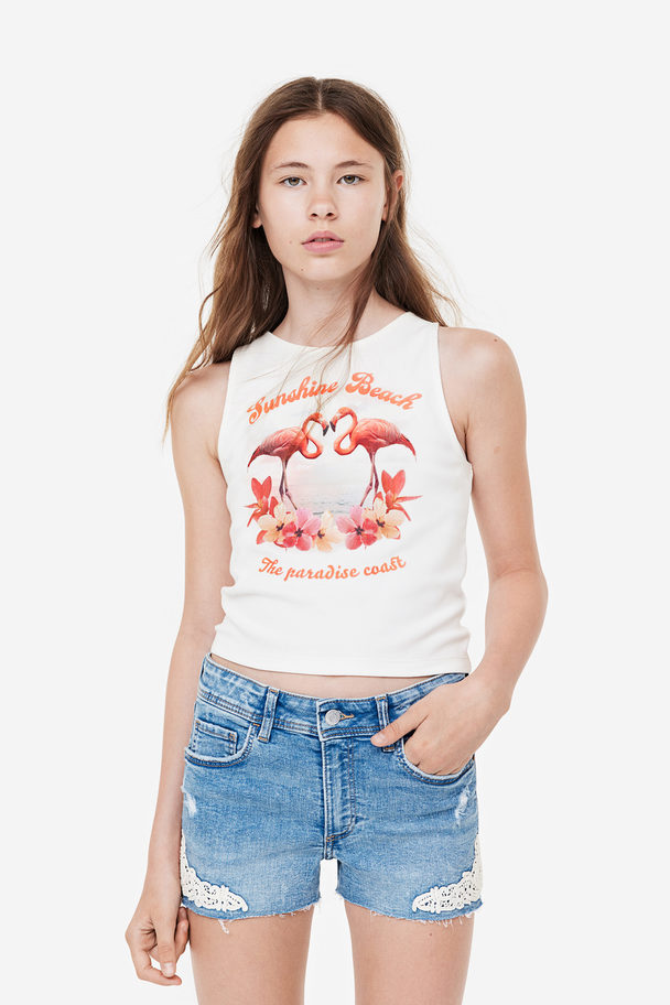 H&M Tanktop Met Print Wit/flamingo‘s