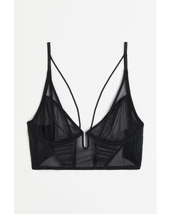 Unwattiertes Bustier aus Mesh Schwarz