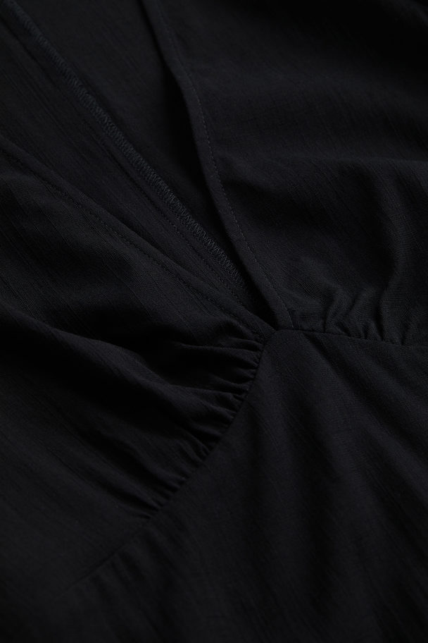 H&M Patterned Puff-sleeved Dress Black