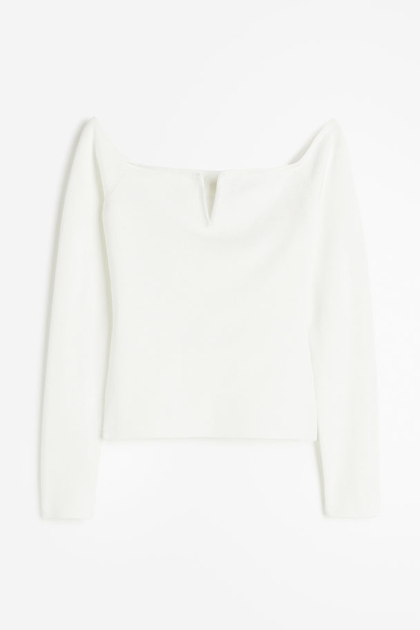 H&M Rib-knit Off-the-shoulder Top White