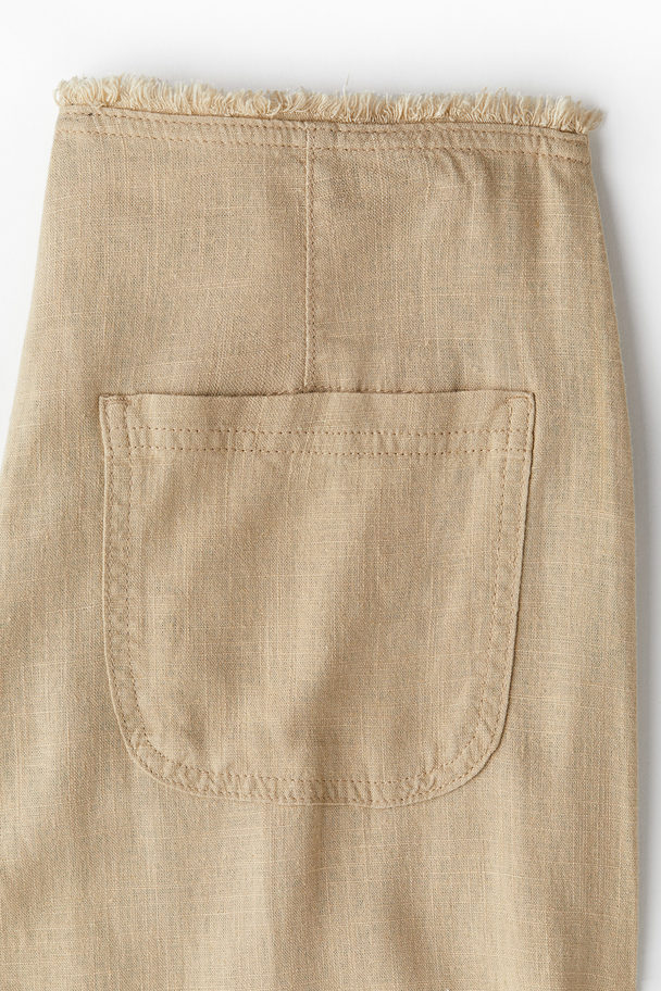 H&M Hose aus Leinenmix mit Fransenkante Beige