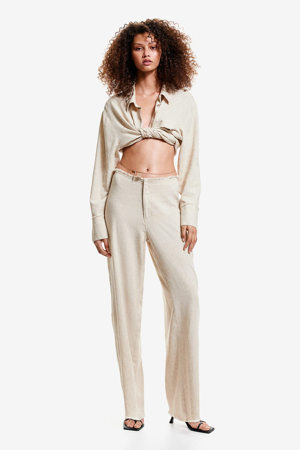 H&M Broek Van Linnenmix Met Rafelranden Lichtbeige