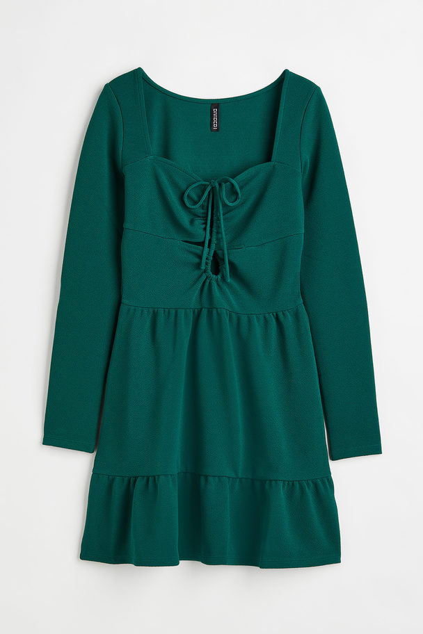 H&M Crêpe-Kleid mit Schnürung Dunkelgrün