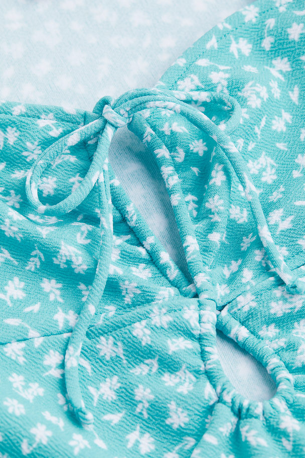 H&M Crêpe Lacing-detail Dress Turquoise/small Flowers