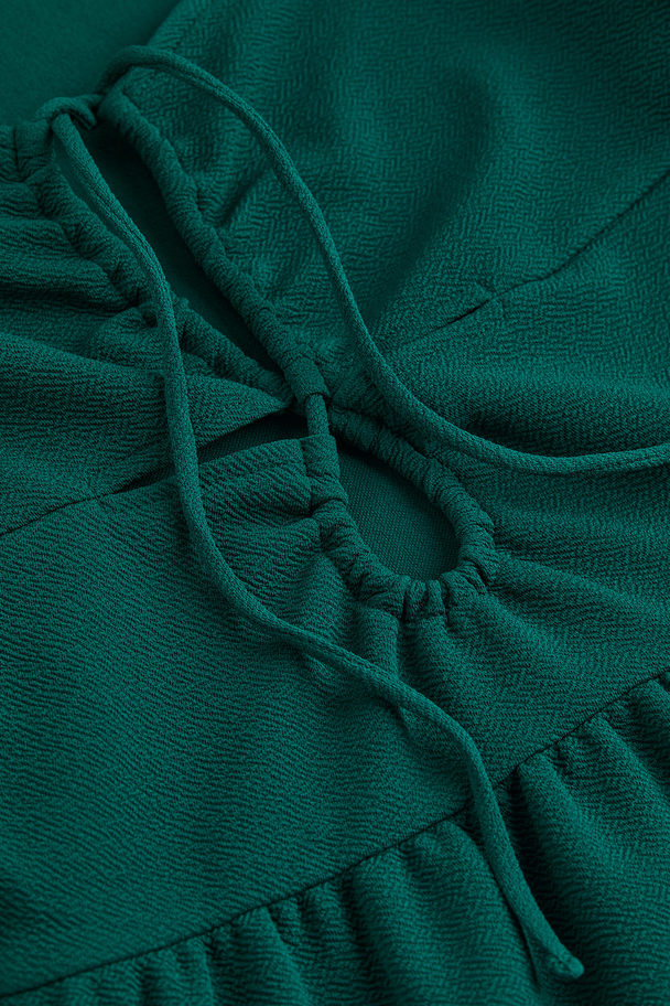 H&M Crepet Kjole Med Snøring Mørkegrøn