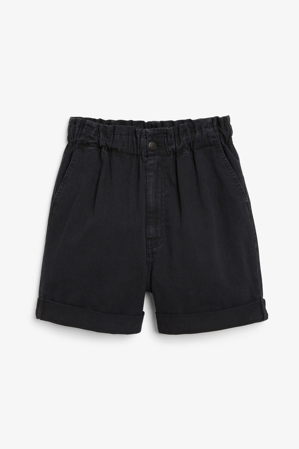 Monki Paper Bag Waist Denim Shorts Black