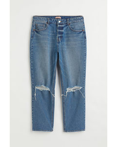 H&M+ Straight High Ankle Jeans Blau/Trashed