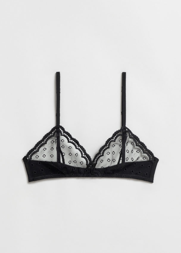 & Other Stories Embroidered Lace Soft Bra Black