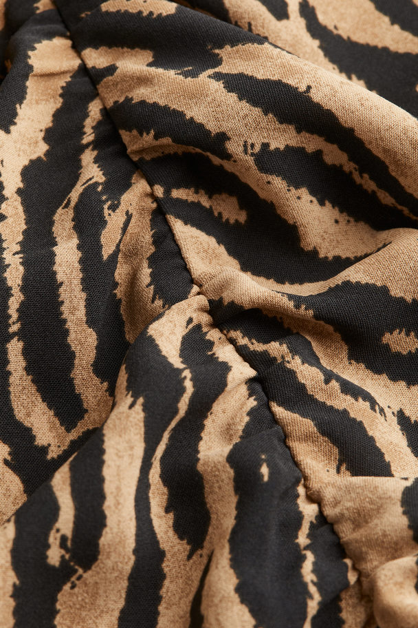H&M Gathered Dress Light Brown/leopard Print