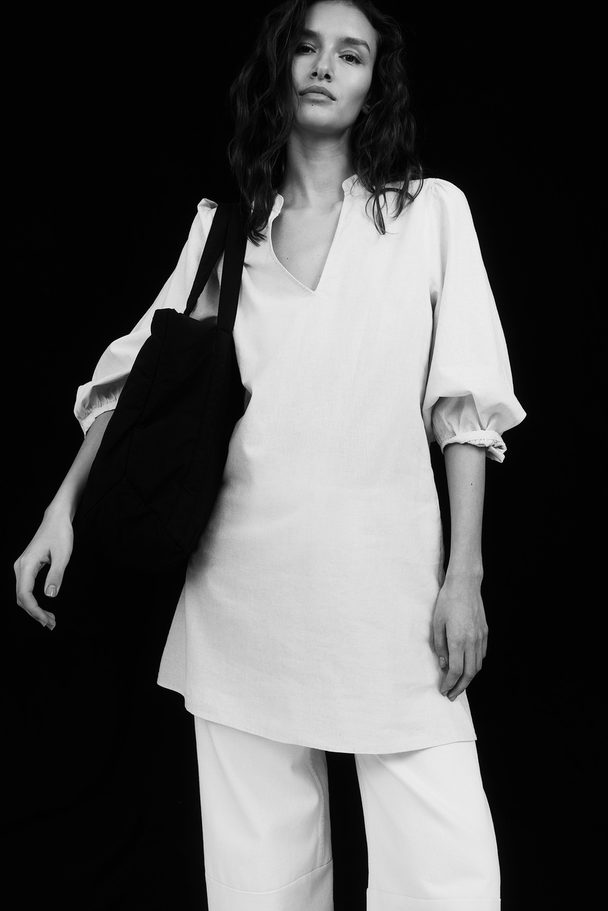 H&M Linen-blend Dress Natural White
