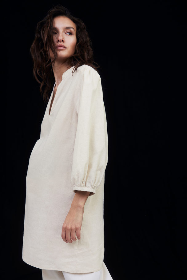 H&M Linen-blend Dress Natural White