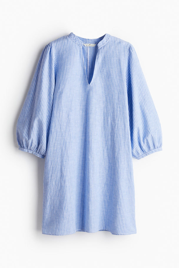 H&M Kleid aus Leinenmix Blau/Gestreift