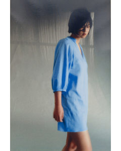 Linen-blend Dress Blue