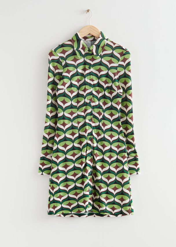 & Other Stories Printed Buttoned Mini Dress Green Print