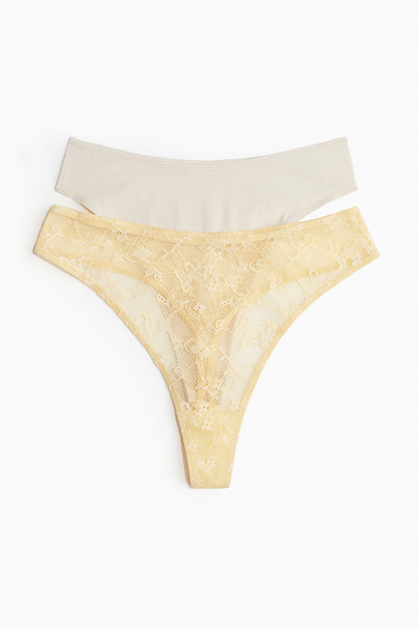 H&M 2-pack Trosa Thong Ljusgul/crèmevit