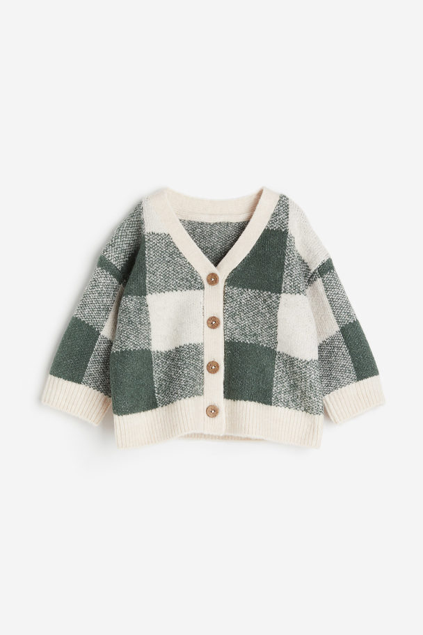 H&M Knitted Cardigan Dark Green/checked