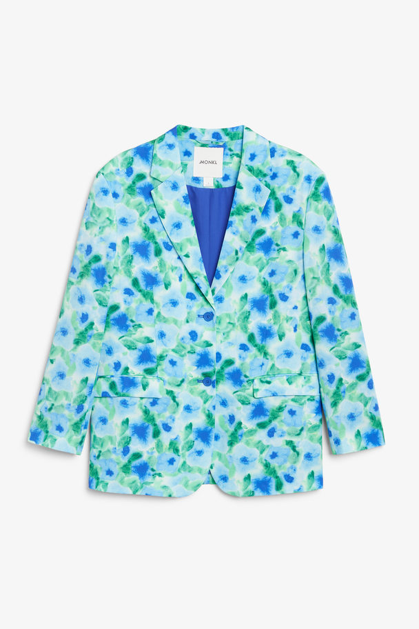 Monki Lightweight Single Breasted Blazer Blue & Green Flowers