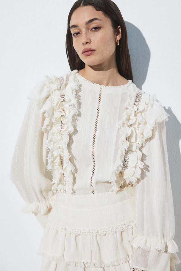 H&M Frill-trimmed Blouse White