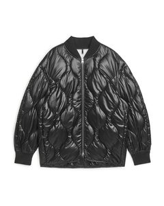 Shiny Quilted Bomber Black