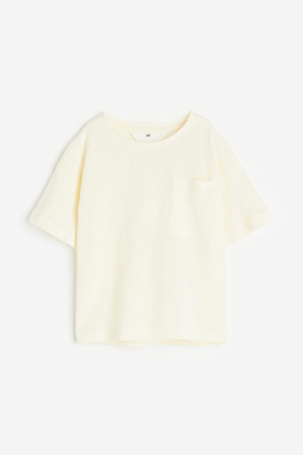 H&M Linen-blend T-shirt Natural White