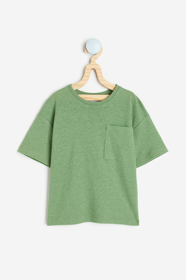 H&M Linen-blend T-shirt Green