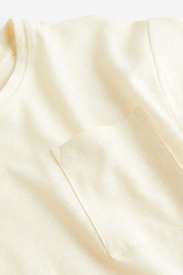 H&M Linen-blend T-shirt Natural White