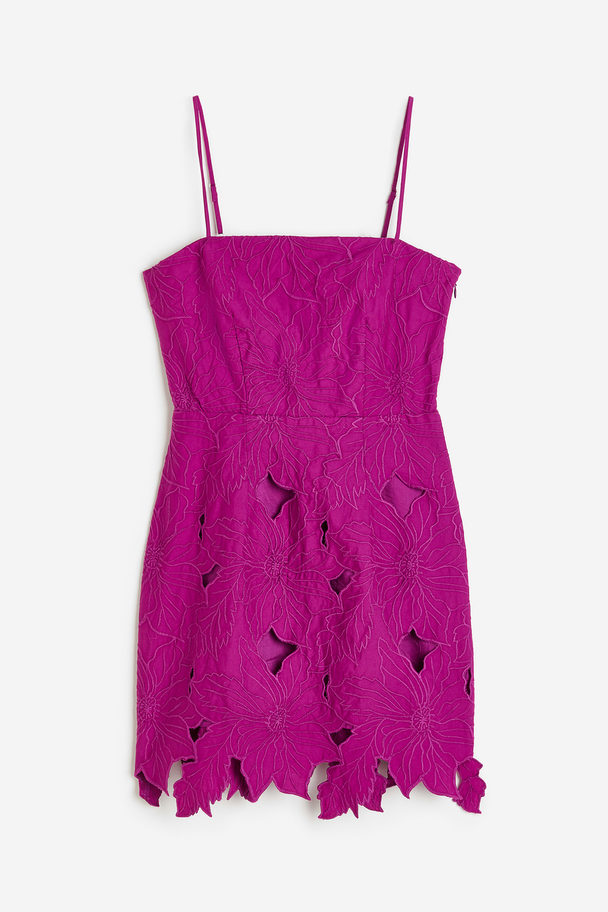 H&M Embroidered Cotton Dress Purple