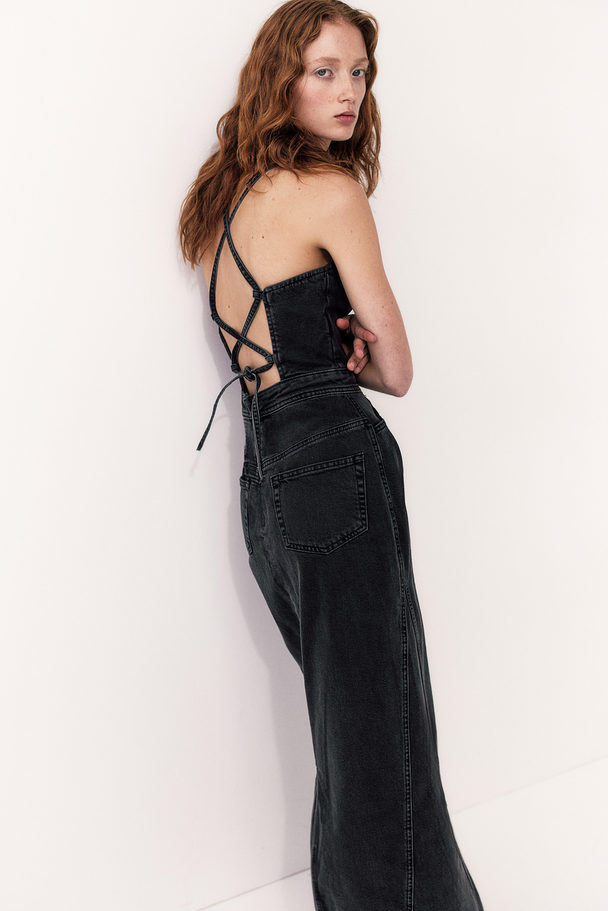 H&M Open-back Denim Dress Black