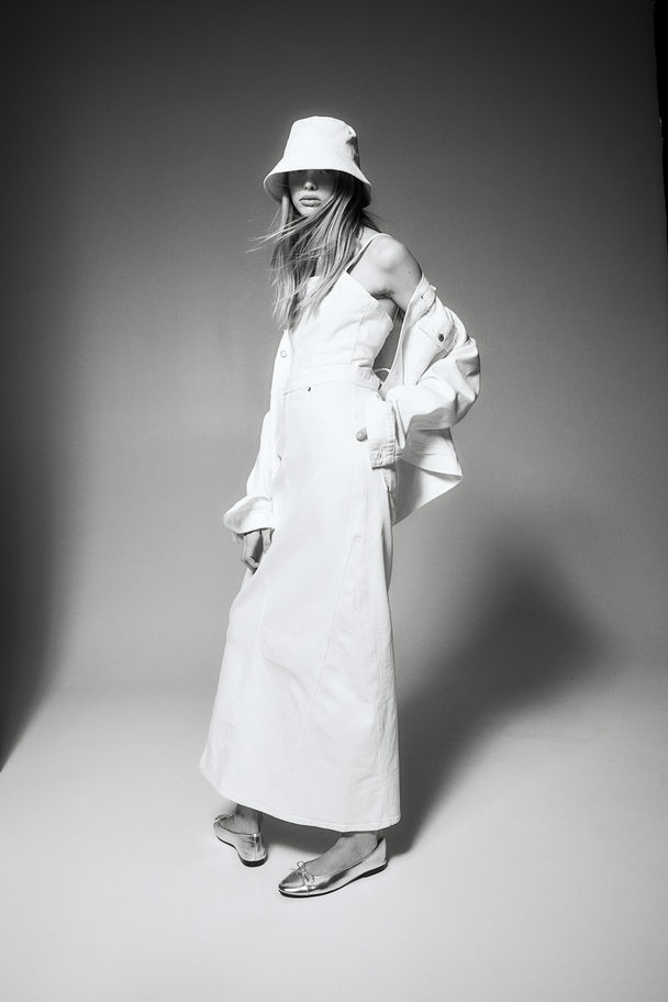 H&M Open-back Denim Dress White