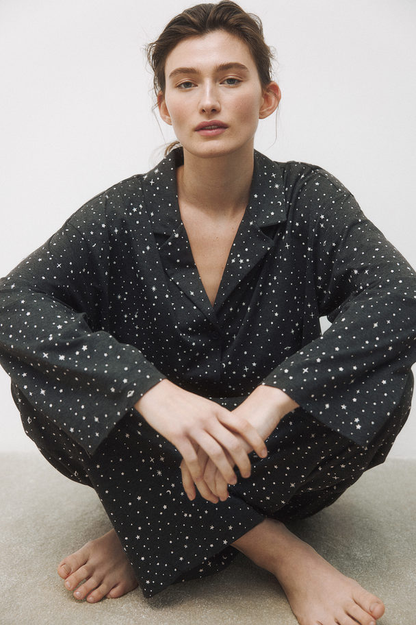 H&M Pyjama Met Dessin Donkergrijs/sterren