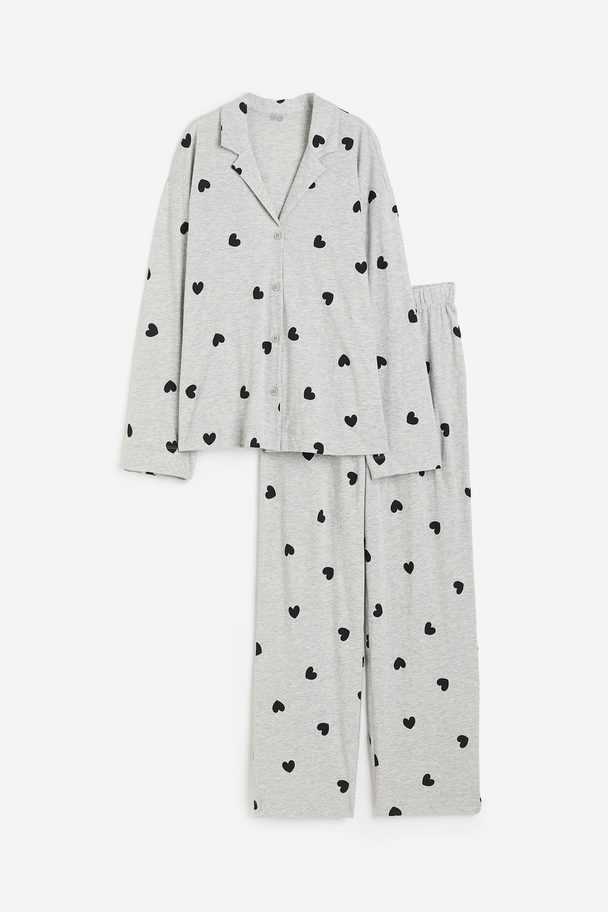H&M Pyjama Met Dessin Lichtgrijs Gemêleerd/hartjes